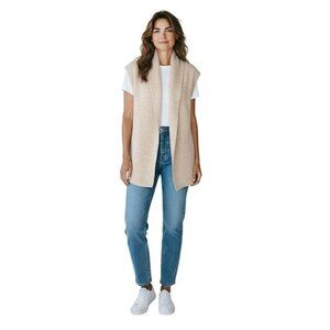 Gap Chunky Knit Longline Shawl Vest Size M Heathered Beige Preppy Boho Western